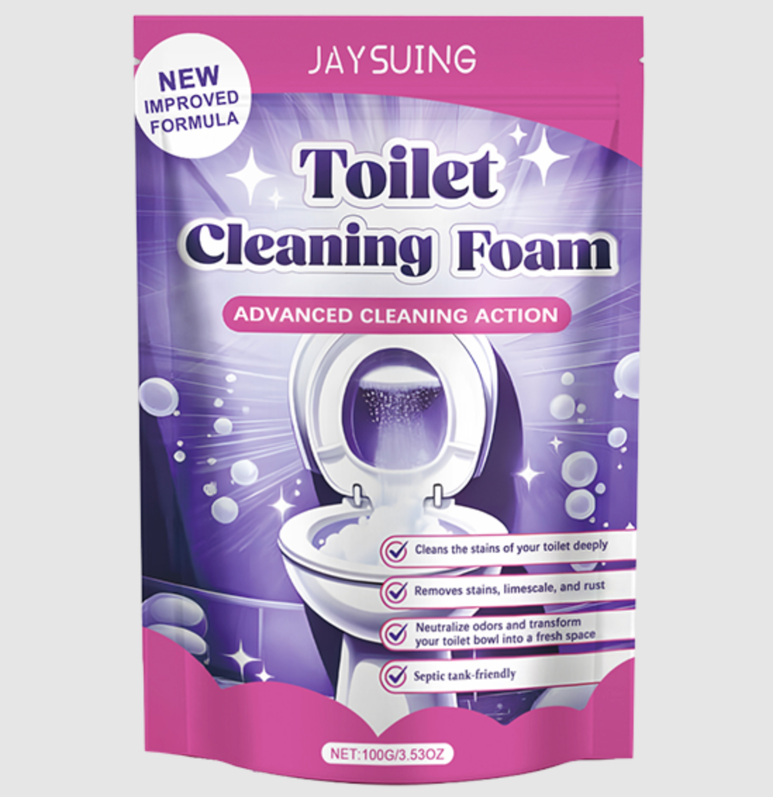 FlushCleanse Toilet Bowl Cleaner foaming powder pouch, 100g